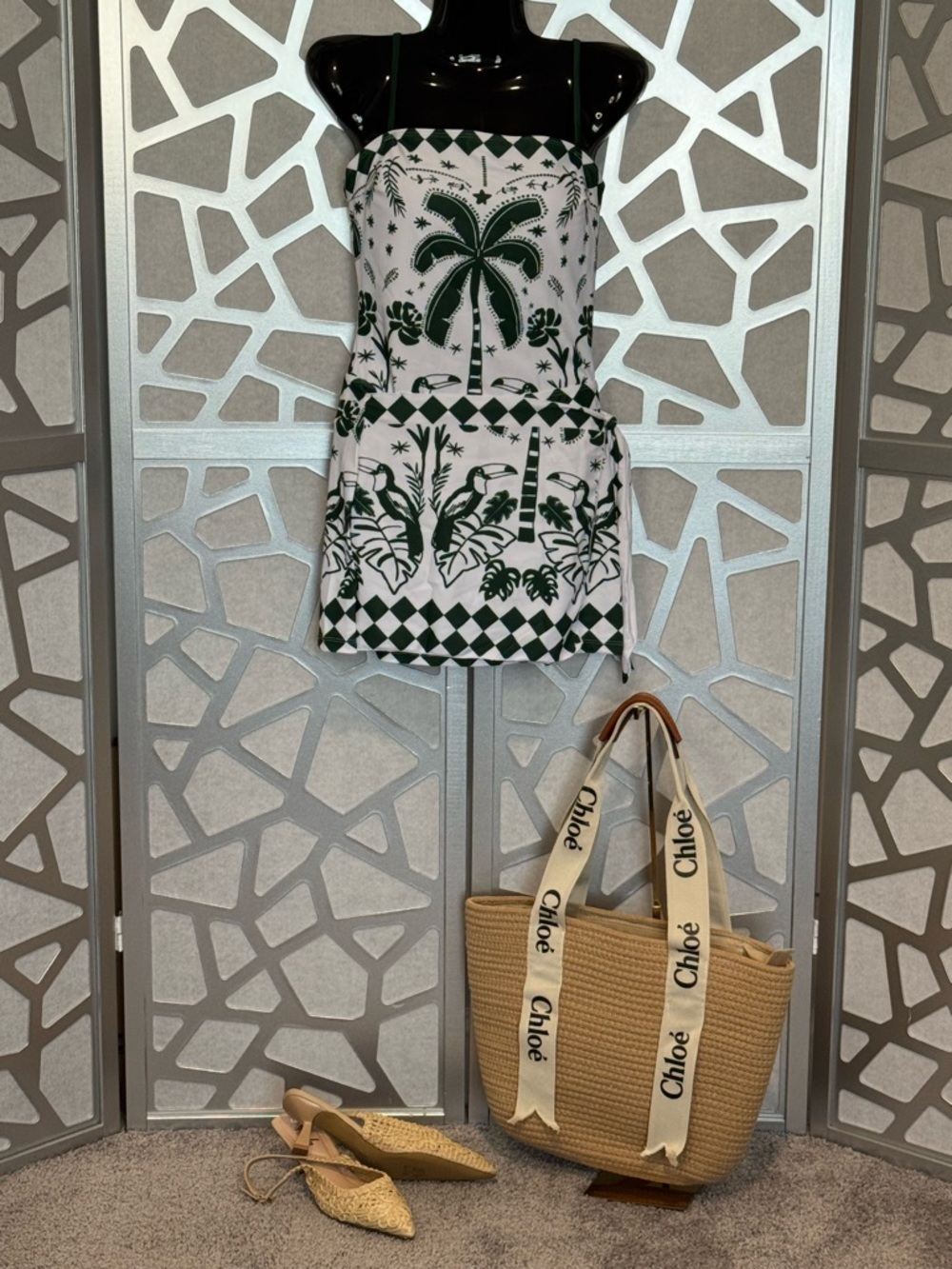 New Arrivals! Green & White Palm Print Bathing Suit with Cover-Up